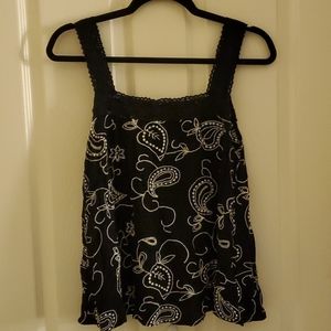 Black and white paisley stitched blouse